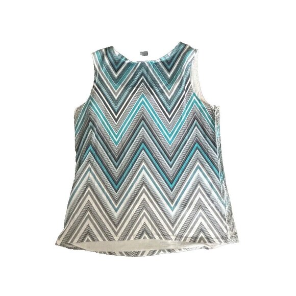 ASHLEY STEWART White w/ Silver chiffon  Round Neck Sleeveless Top 14-16 - Picture 2 of 6